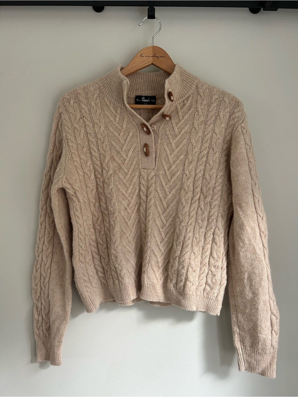 Vintage Look Mock Neck Cable Knit Mid weight Shetland Wool Fisherman Sweater